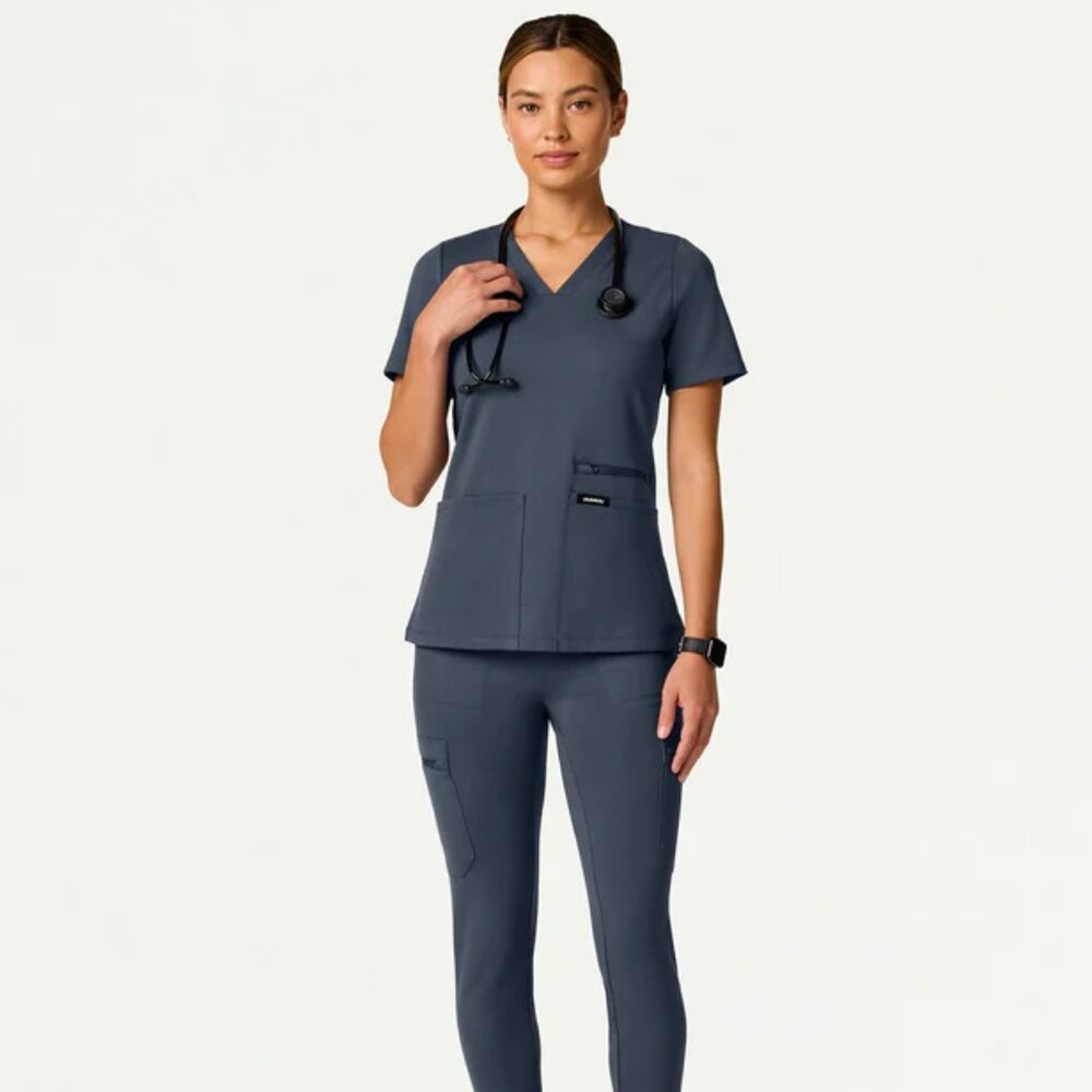 Kass Slim 4-Pocket UltraSOFT Scrub Top - Carbon Gray - Carbon Gray / XXS